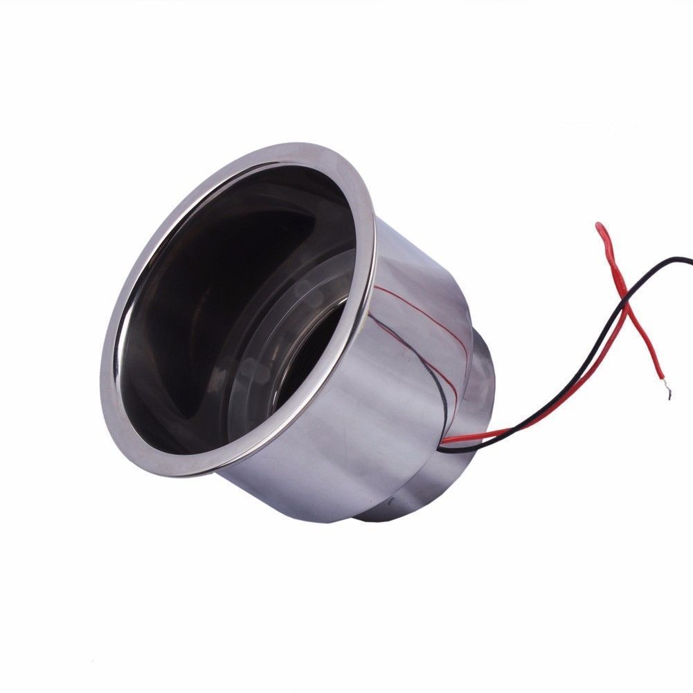 2 Pieces Stainless Steel Cup Drink Holder 12V Red LED Light Built-in for Boat/RV