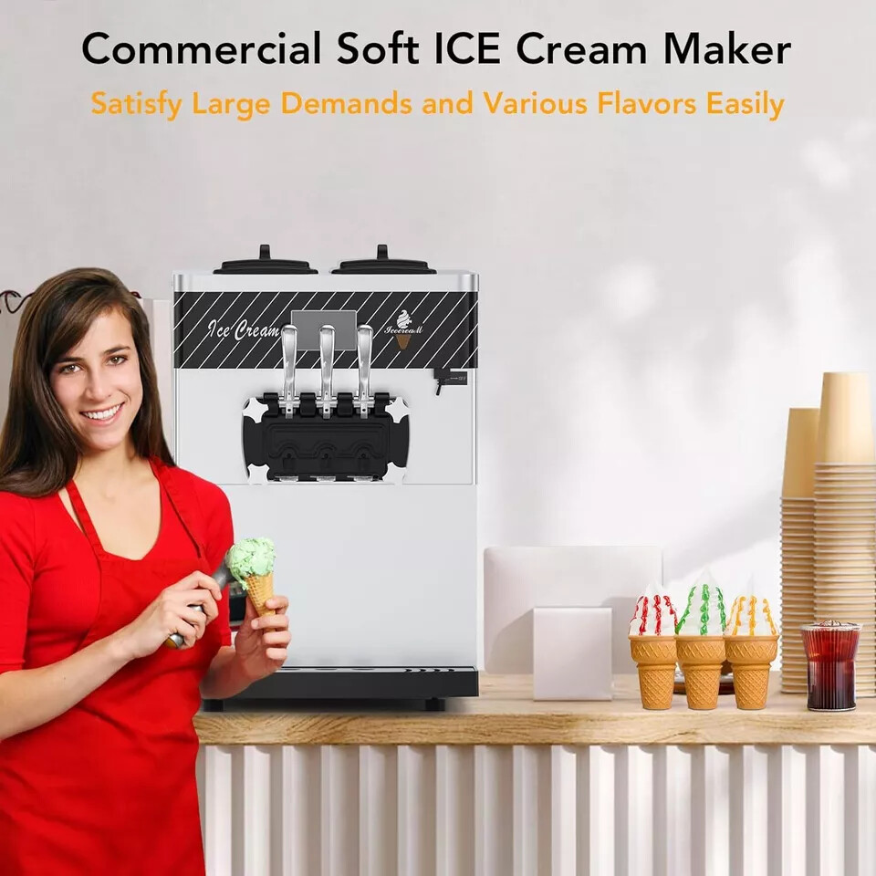 Commercial Ice Cream Machine 20-30L/H 2450W Countertop Soft Serve Maker