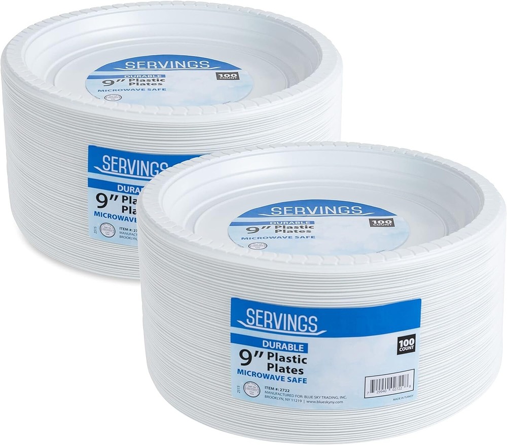 9 inch Round Disposable Plastic White Plates (200Plates Per Case)