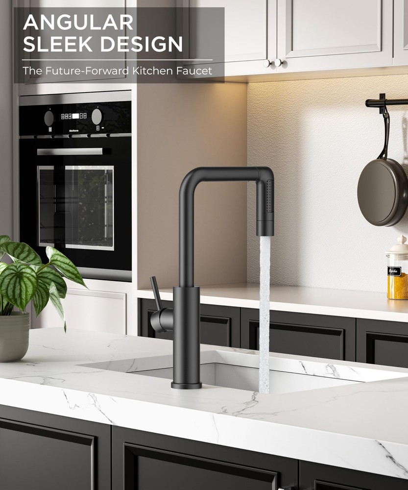 Black Waterfall Kitchen Faucet with Pull Down Sprayer, 5 Spout Modes Stainles...
