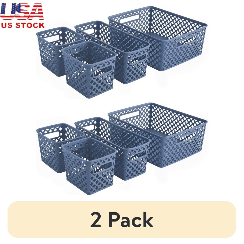Decorative Storage Baskets Set Plastic Diamond Design Carry Handles New