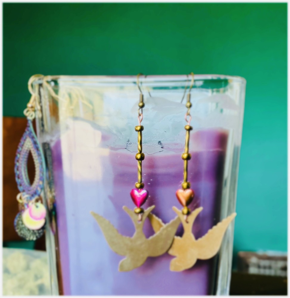 Artisan Brass Swallow Dangle Earrings
