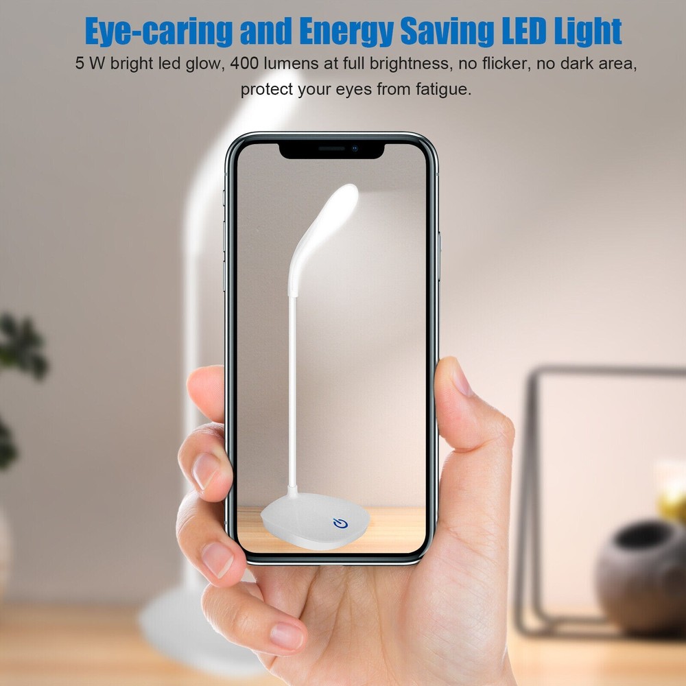 USB LED Desk Light Dimmable Bedside Reading Lamp Rechargeable Touch Control USA