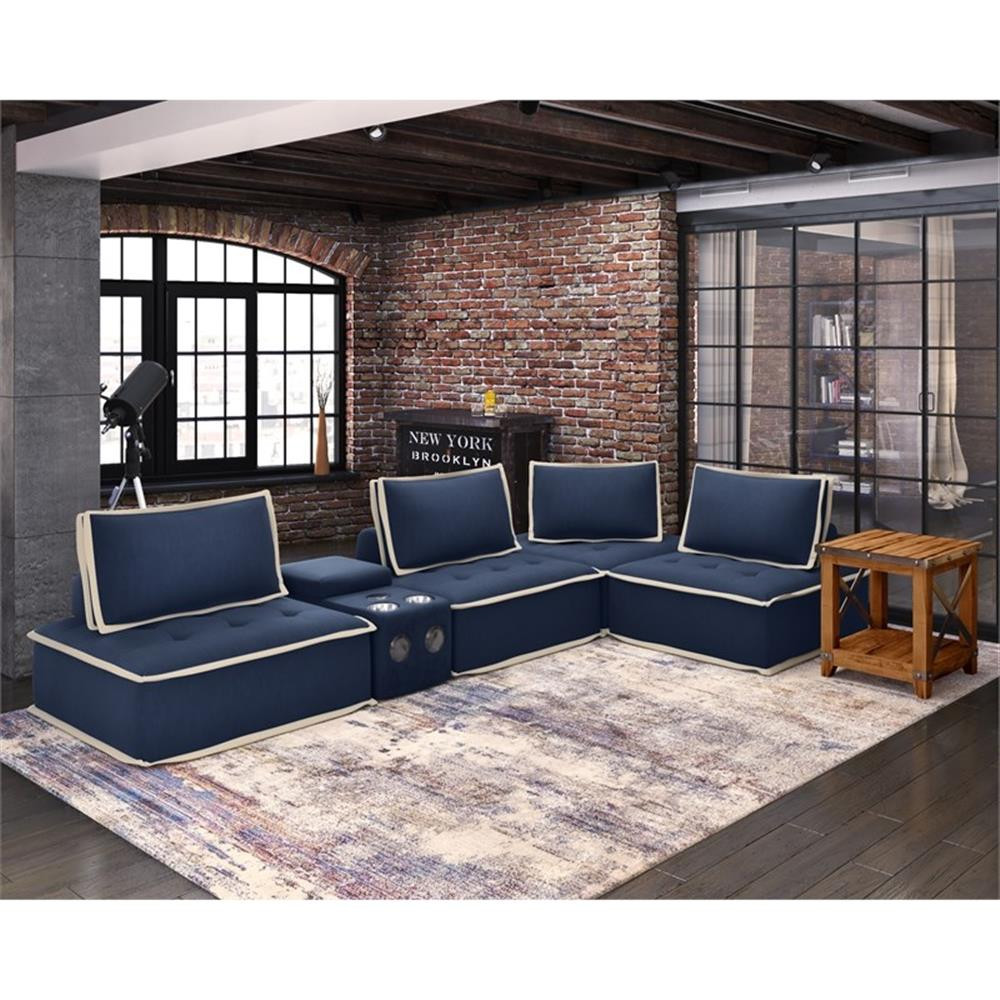 Pixie Modular Speaker Console Bluetooth USB Cupholders Navy Fabric