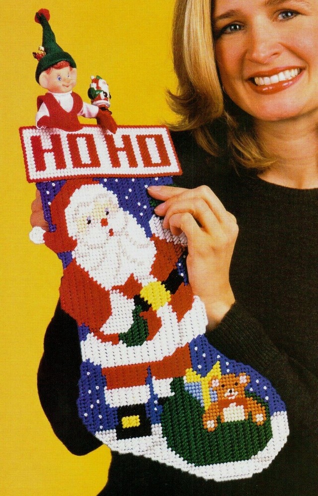SANTA'S COMING STOCKING CHRISTMAS PLASTIC CANVAS PATTERN INSTRUCTIONS
