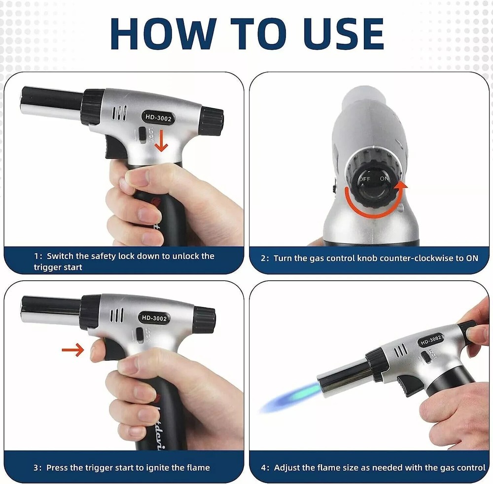 Hotdevil Butane Adjustable Flame Torch 9g Refillable Tank Cooking Lighter Blow