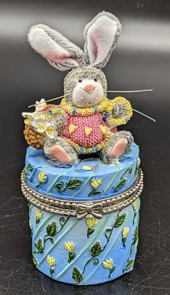 Resin Easter Bunny Hinged Trinket Box Posable Ears 2"x4.5"