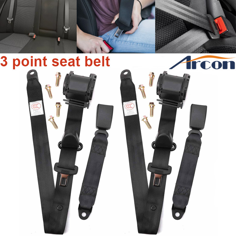 2Pack Universal Lap 3 Point Retractable Seat Belt Adjustable Car Safety Belts
