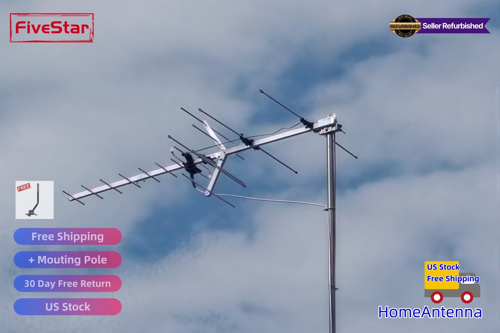 Yagi HD TV Antenna Attic or Roof Mount up to 200 Mile Range TV Antenna