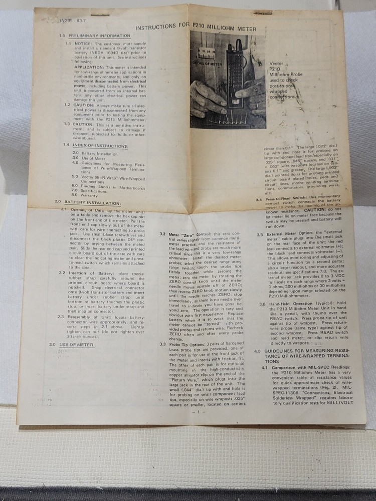 Vector Electronics Vector Milliohmmeter Model P210