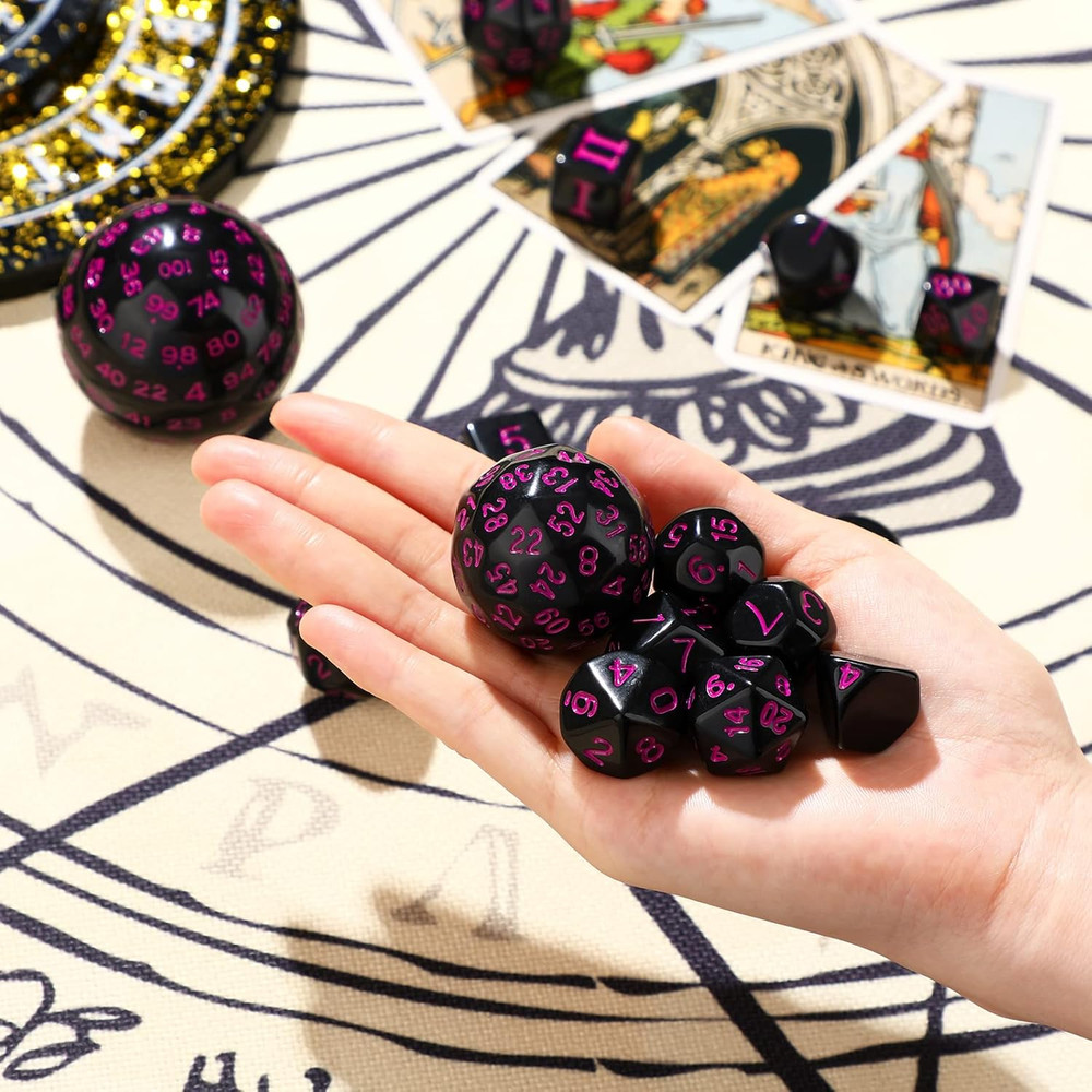 15 Pcs Complete Polyhedral Dice Set D3-D100 Spherical RPG Dice Set in Opaque Bla