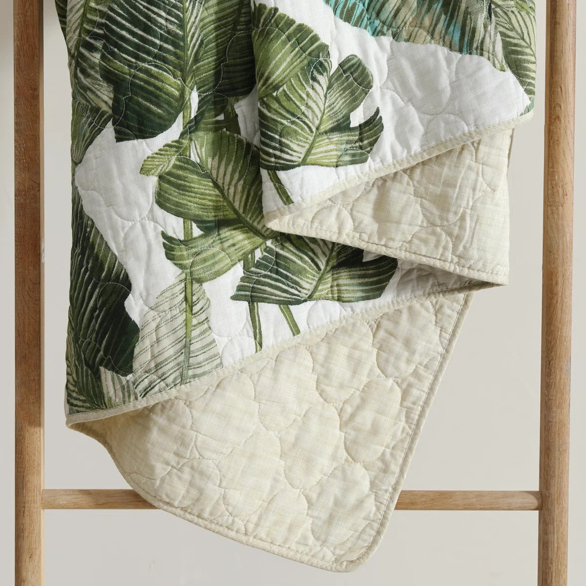 King Quilt Set Green Coastal Botanical Tropical Floral Bahama Exotic Leaves 3Pc