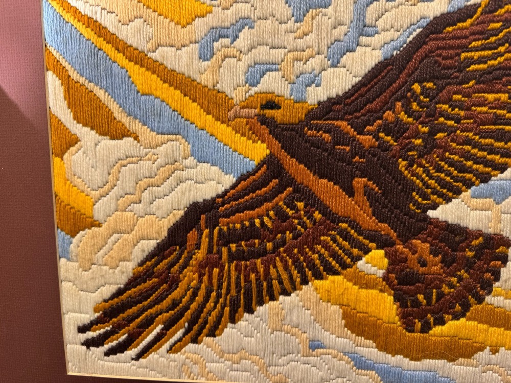 Large Vintage Needlepoint "An Eagle In Flight" - Framed