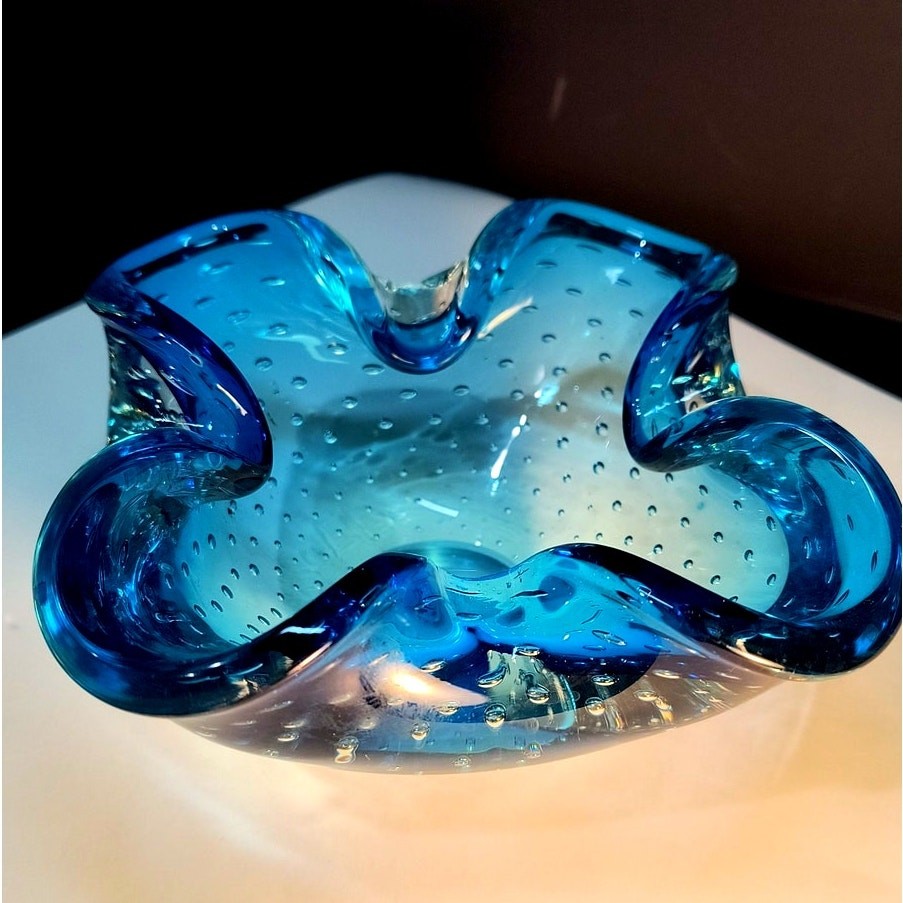 94. Blue Murano style Candy Dish Pinched with Bubbles