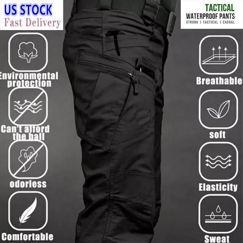 Mens Cargo Pants Tactical Waterproof Work Outdoor Hiking Combat Trousers USA