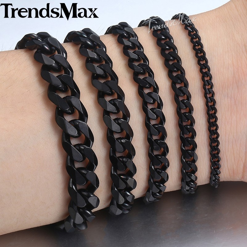 3/5/7/9/11mm Cuban Curb Mens Necklace Black Stainless Steel Link Chain 18"-30"