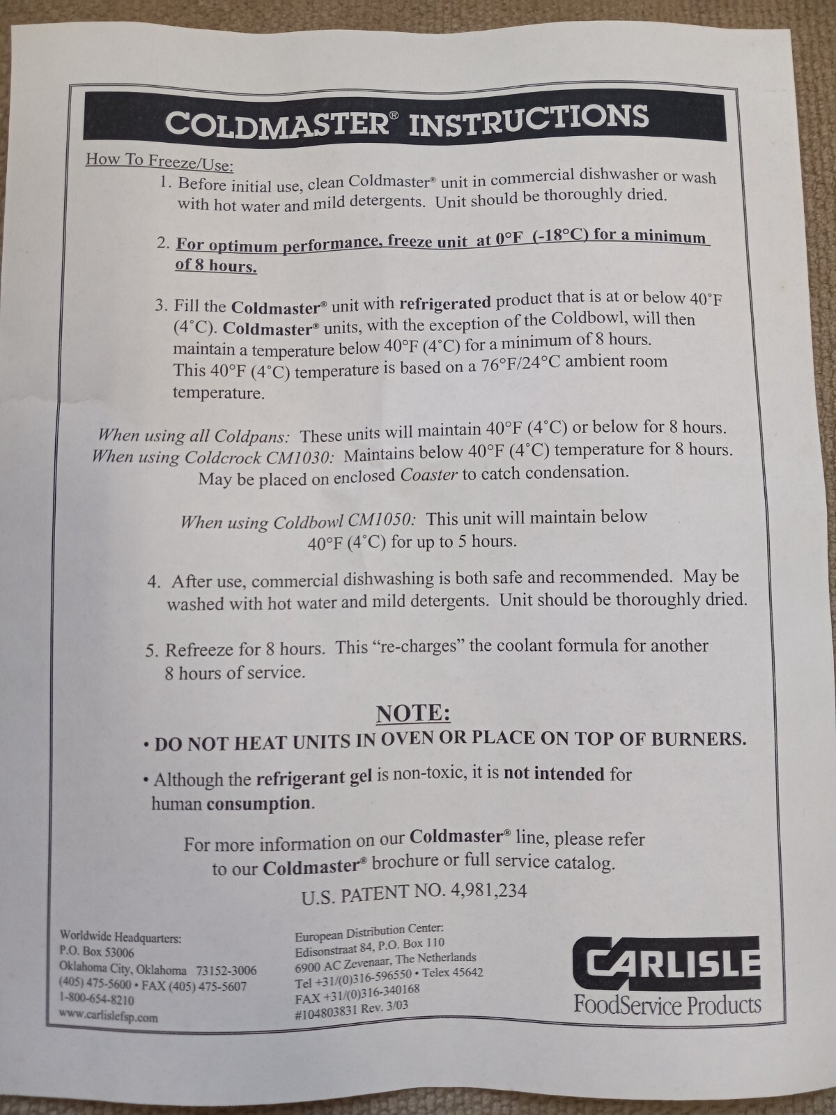 COLDASTER Bettcher Batter Tank CM1073-02 Freezable Coldpan