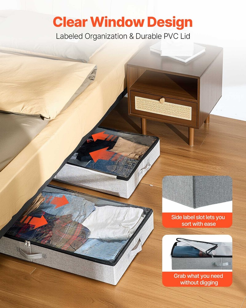 VEVOR Under Bed Storage 45L Stackable Shoes Organization Box Clear Lid 2 Pack