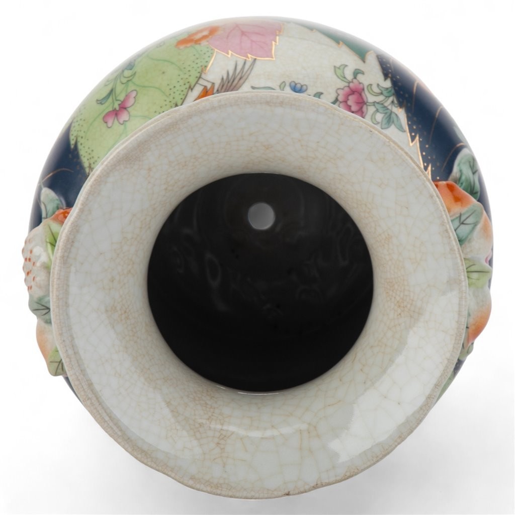 Chinoiserie Porcelain Tobacco Leaf with Pomegranate Handles-8.5''H