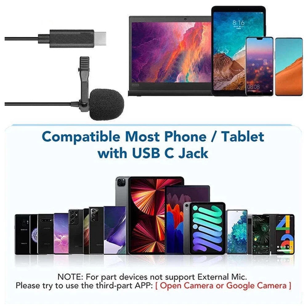 Type C Lavalier Lapel Microphone Mic For iPhone Android&Windows Smartphone