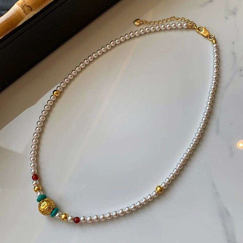 Vintage Lucky Pearl Necklace Accessories Women's Necklace