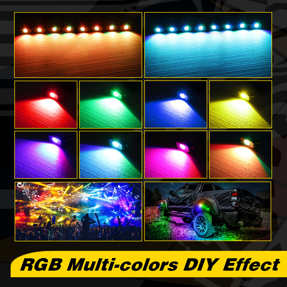 RGB LED Rock Lights 8-Pods Wireless Bluetooth Music Multi Color ATV UTV 4WD RZR