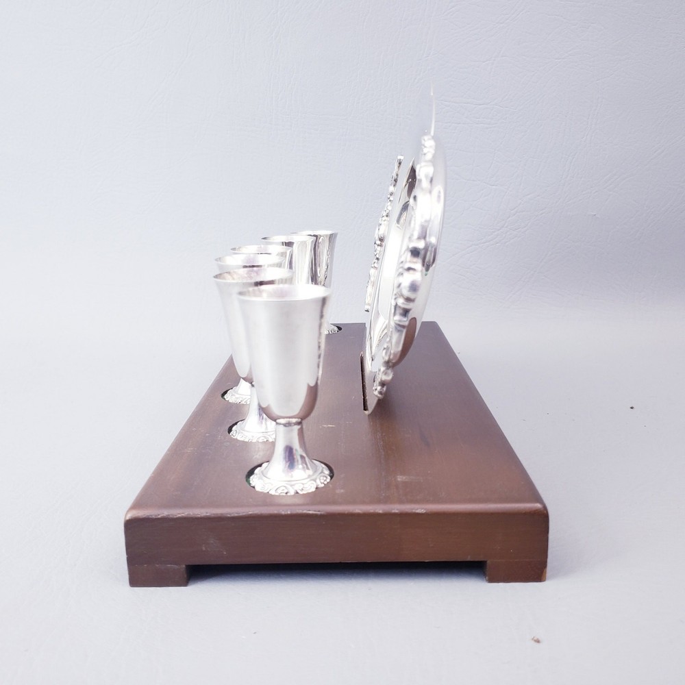 Wallace Baroque Small Cordial Set 6 Cups w/ Tray #232 10" Sherry Brandy