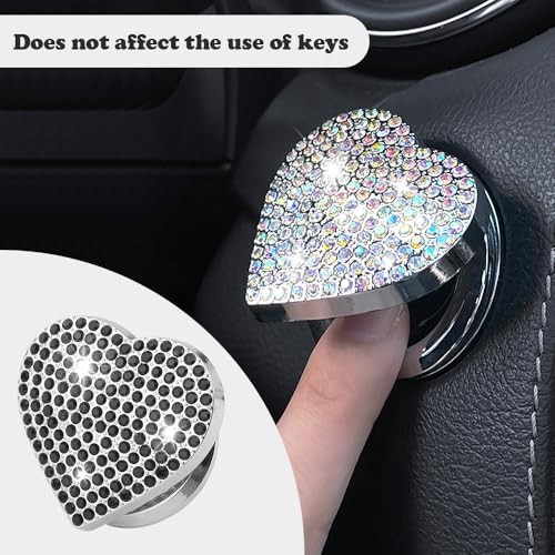 Bling Push Start Button Cover with Rhinestone,Heart Push to Start Button Black