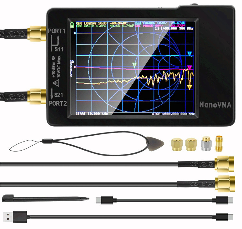 NanoVNA-H V3.7 Vector Network Analyzer, 9KHz-1.5GHz Antenna SWR Smith Chart