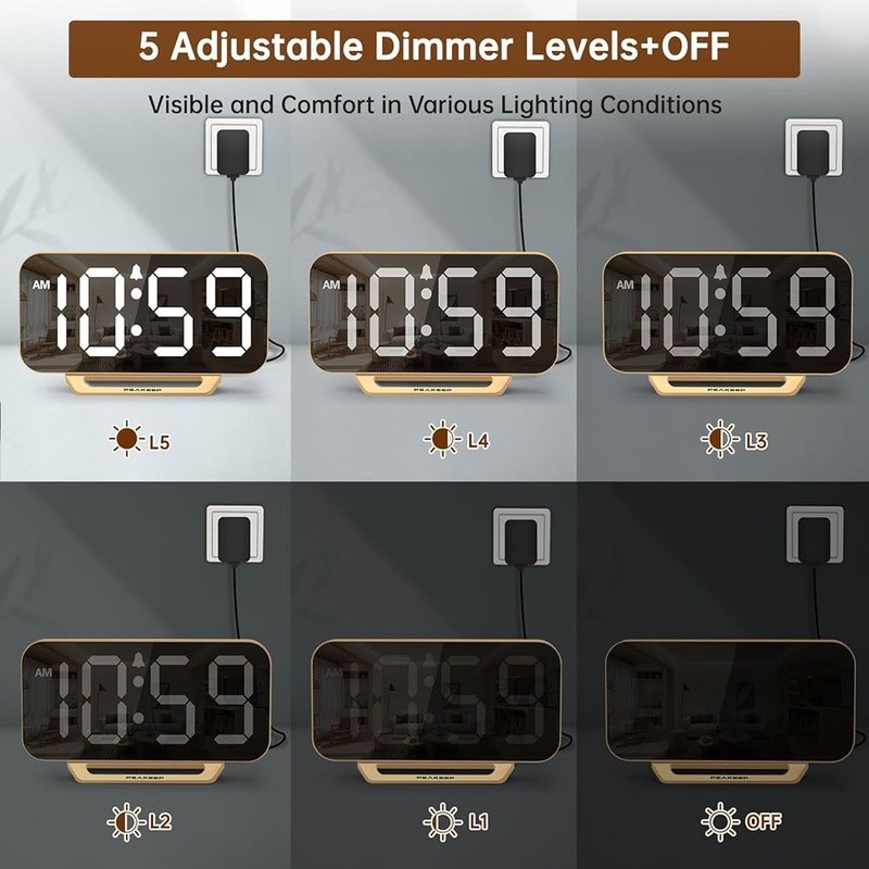 Digital Alarm Clock W/ Adjustable Brightness Loud Volume Battery Backup Function