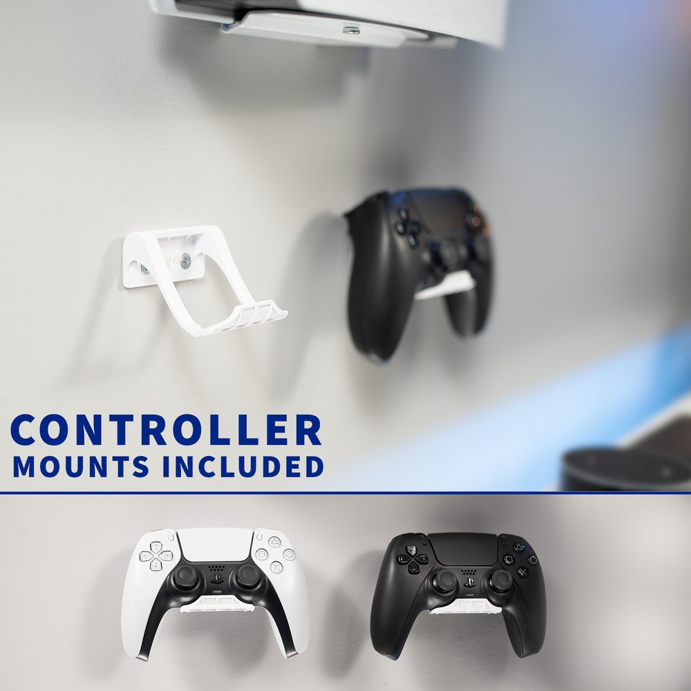 VIVO White Steel Wall Mount Designed for PS5 Console, 2 Controller Mounts