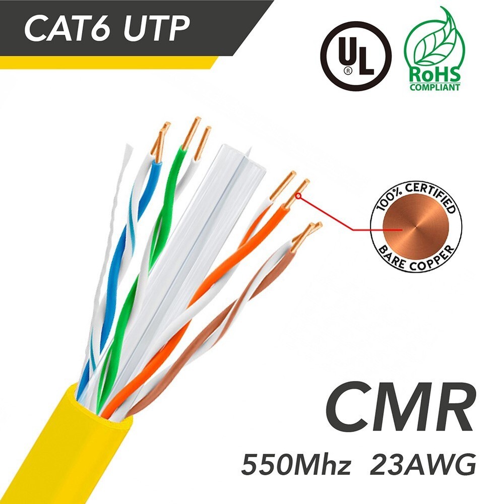 1000FT CAT6 Network LAN Ethernet UTP Bulk Cable Solid Copper Wire 23AWG Yellow