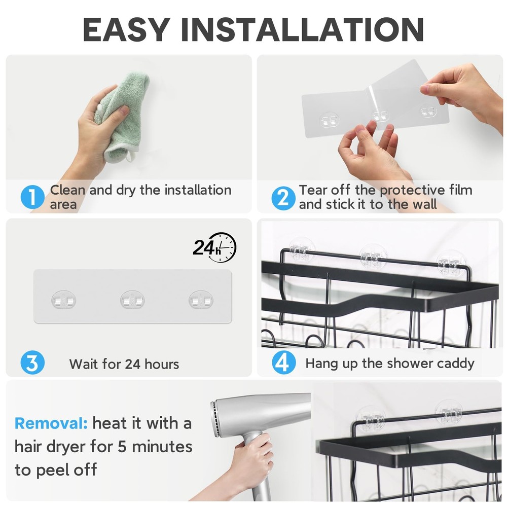 14 Pack Shower Caddy Adhesive Replacement Hooks No Drilling for Bathroom Kitchen