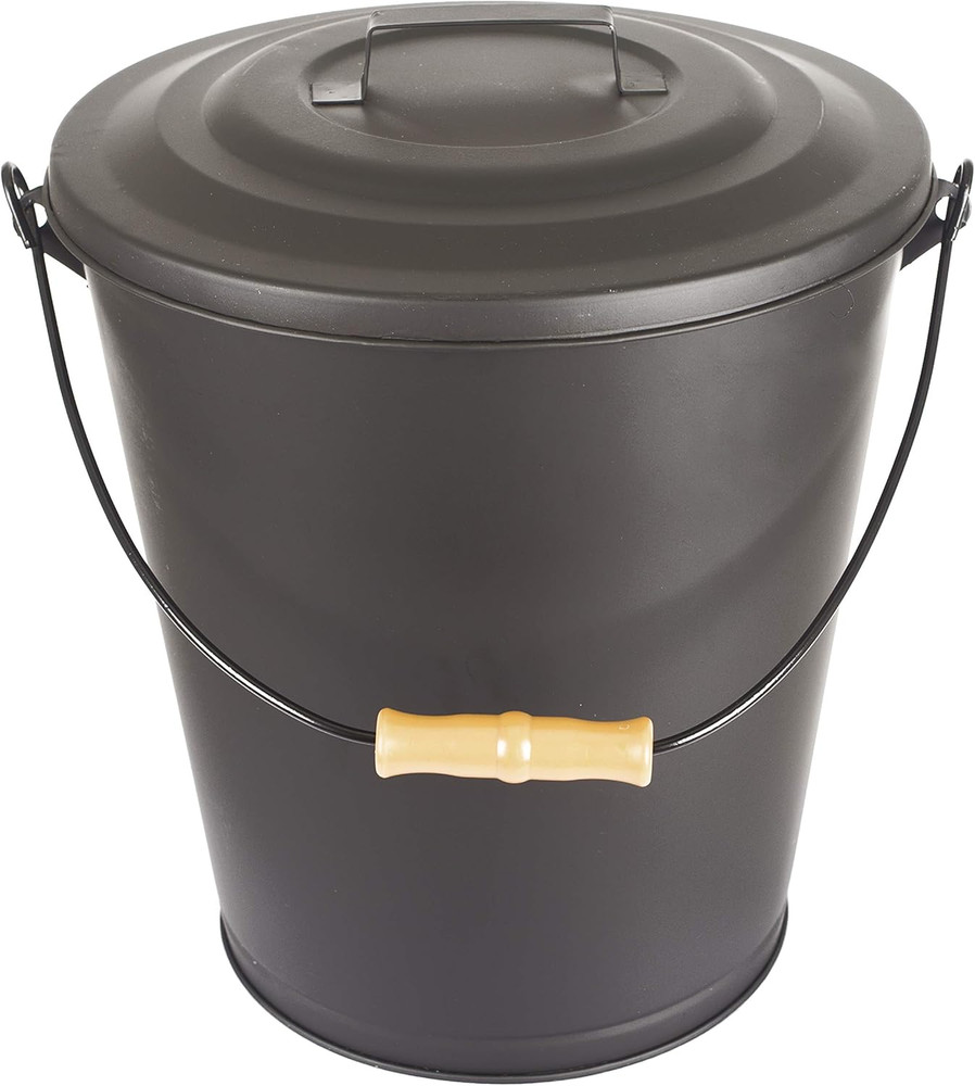Fireplace Ash Bucket with Lid,Black