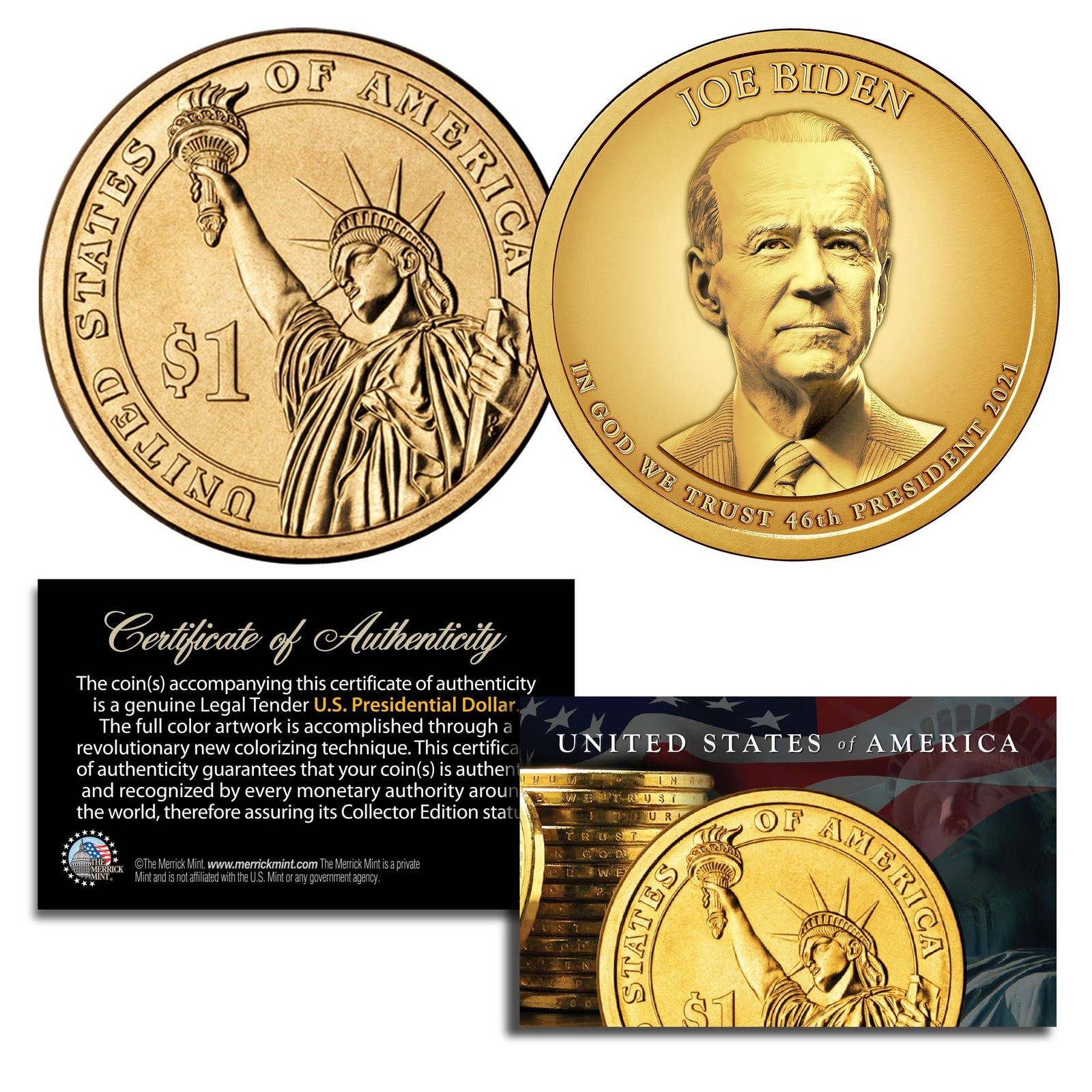 JOE BIDEN Genuine 46th President PRESIDENTIAL DOLLAR $1 U.S. Coin GOLDEN-HUE
