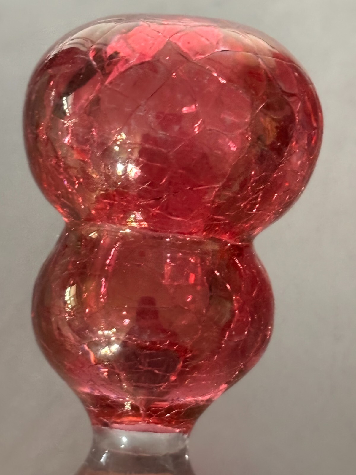 VTG Rainbow Ruffled Glass Crackle Decanter & Stopper Red Clear Rigaree Free Ship