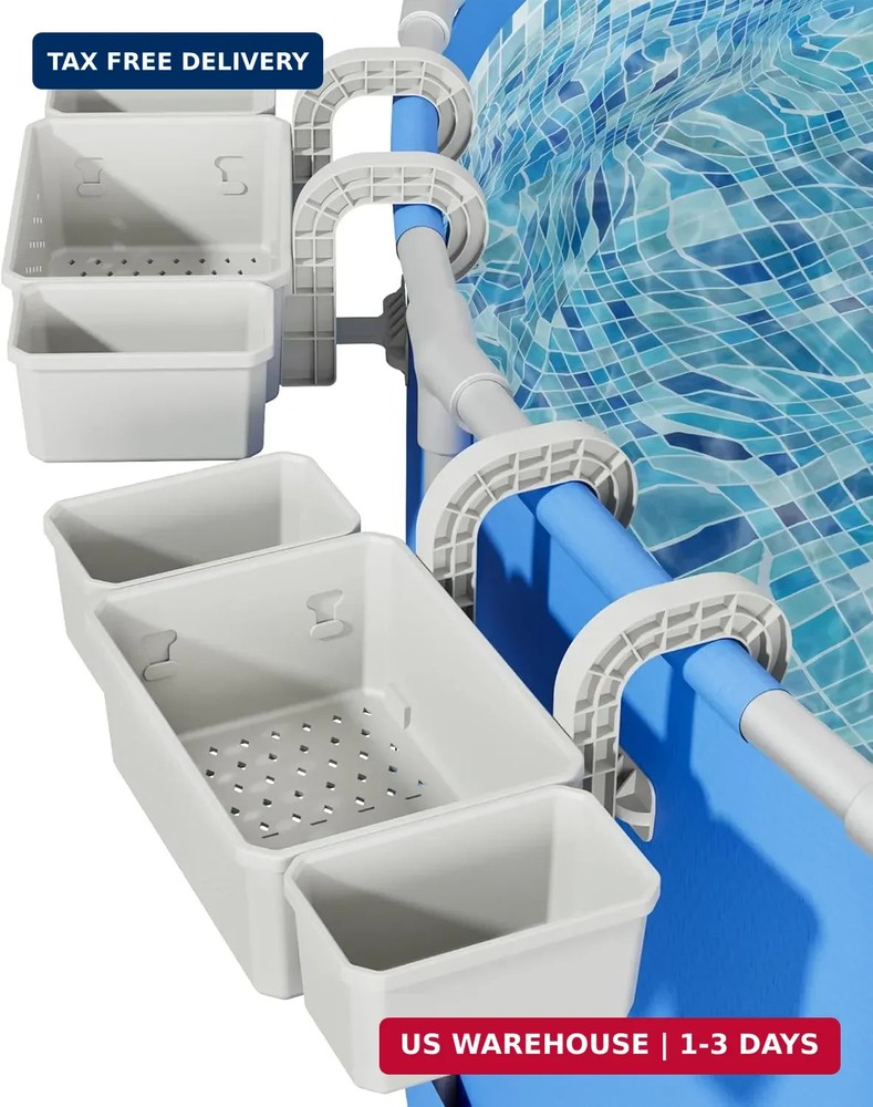 POOLHOUR Poolside Storage Basket with 2 Cup Holders, Stretchable Pool Toy Basket