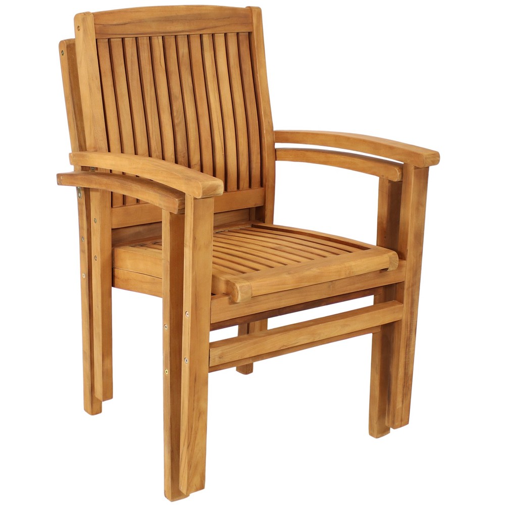 2 Solid Teak Wood Stackable Outdoor Dining Armchair - Light Brown by Sunnydaze