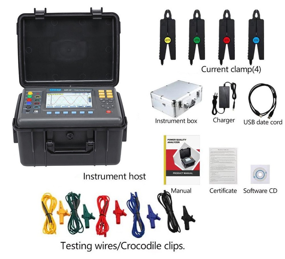 Power Quality Analyzer Recorder with Current Clamp 10mA~10.0A USB Interface