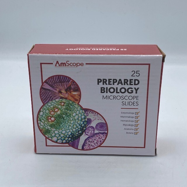 AmScope PS25 Prepared Microscope Slide Set for Basic Biological Science