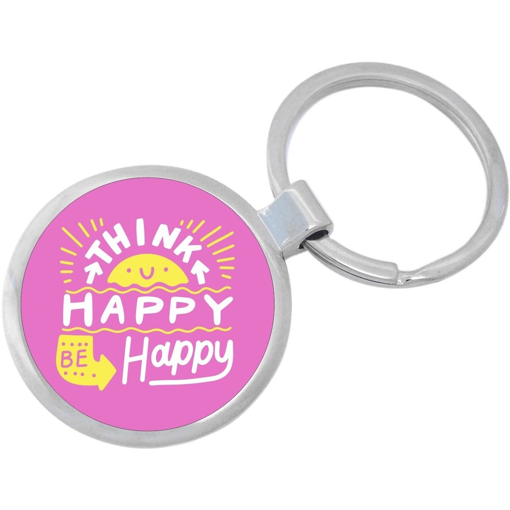 Think Happy Be Happy Keychain - Includes 1.25 Inch Loop for Keys or Backpack