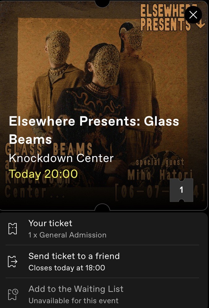 Glass Beams Ticket: Knockdown center Jun 7