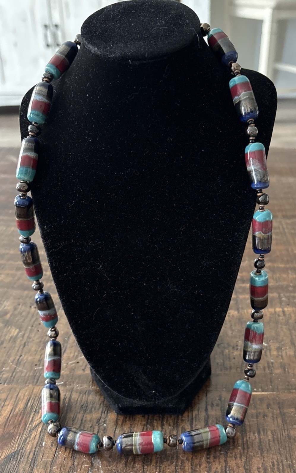 Himalayan Style  Glass Beaded Necklace-Rich color beads-29”Gorgeous