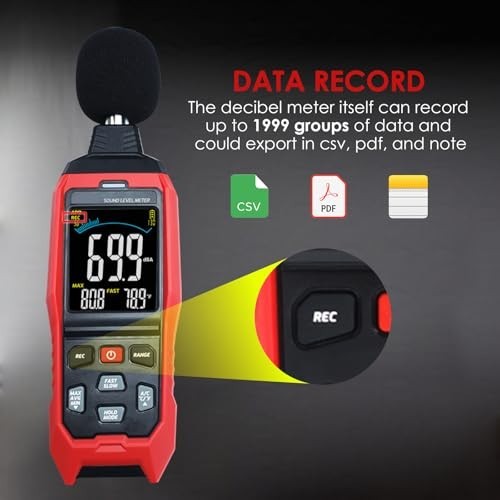 Sound Level Meter with Data Logging, 30-130dB, Visual Alarm, PC Connection, Temp