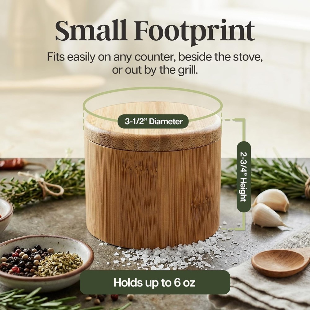 Compact 6 Oz Round Bamboo Salt Box with Magnetic Closure for Easy Access
