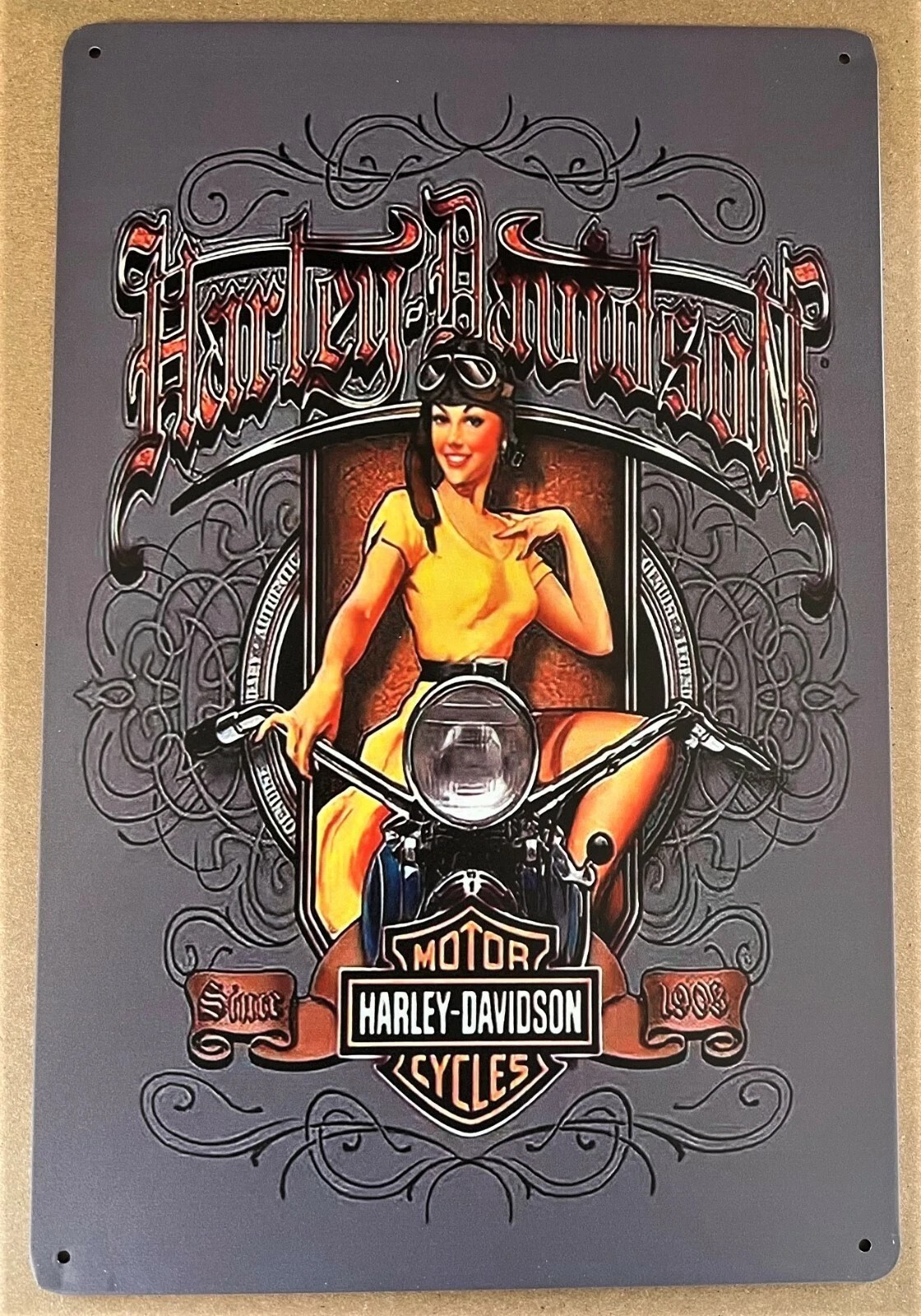 Harley Girl Biker Tin Sign Pan Knuckle Fat Sportster Twin Hog Soft Hard Tail W39