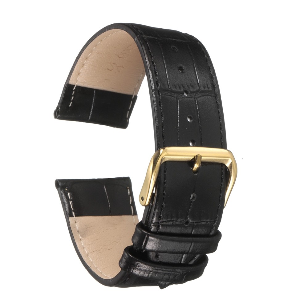 Leather Watch Bands 24mm Classical Embossed Replacement Strap Black Gold