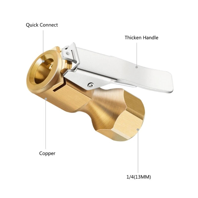 4 x Air Chuck Heavy Duty Open Flow Lock On Tire Chuck W/ Clip for Inflator Gauge