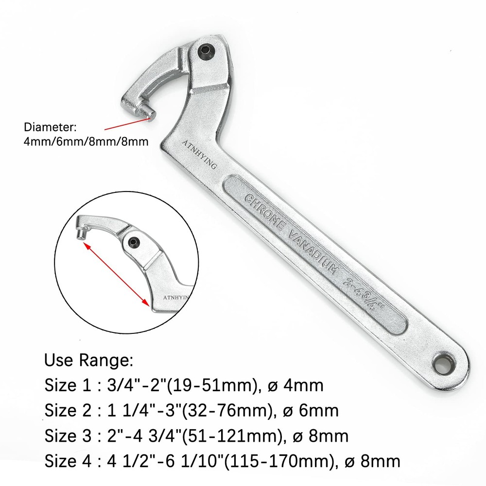 4 pcs Spanner Wrench Set, Adjustable C Pin Spanner Hook Wrench Tool for Machi...