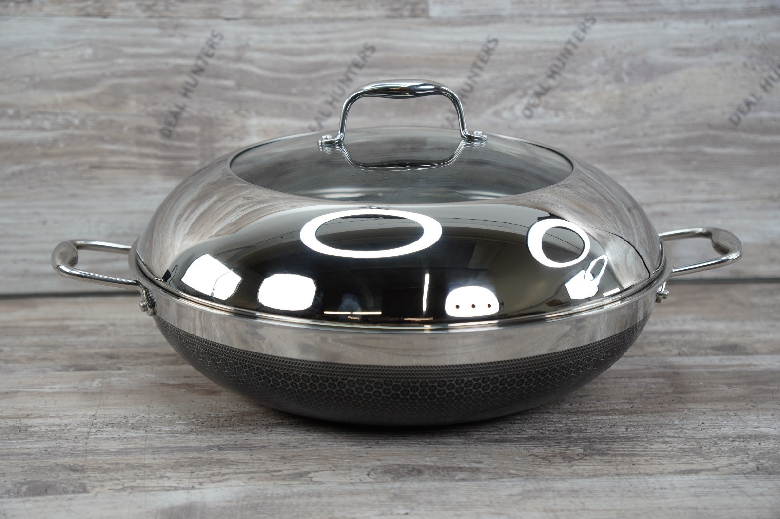 HexClad Hybrid Nonstick 14" Inch Wok W/ Stainless Steel Lid #7551